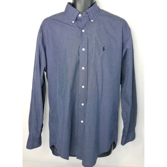 Ralph Lauren  Blue Plaid Blake Two Ply Cotton Button Down Shirt M - Picture 1 of 3
